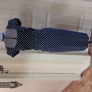 Stop Staring 40s vintage style dress. Navy with white polka dots.